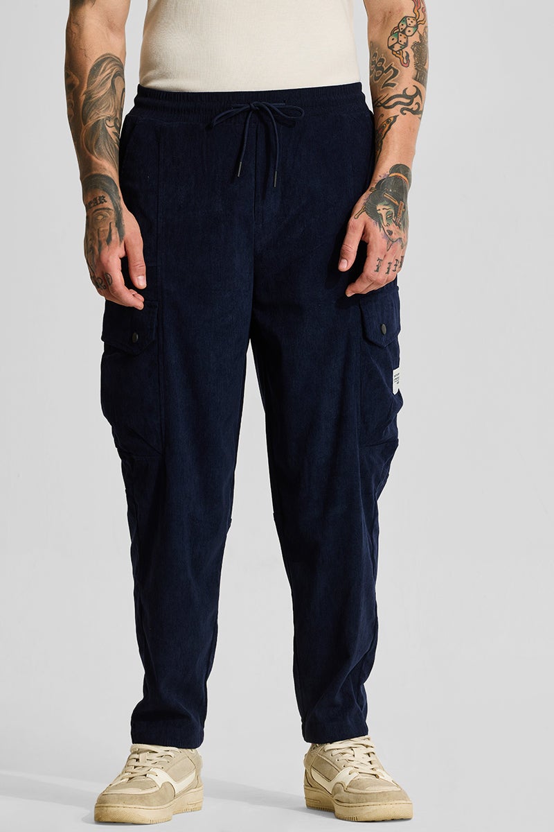 SNITCH Navy Relaxed Fit Corduroy Cargo Pants - Image 4
